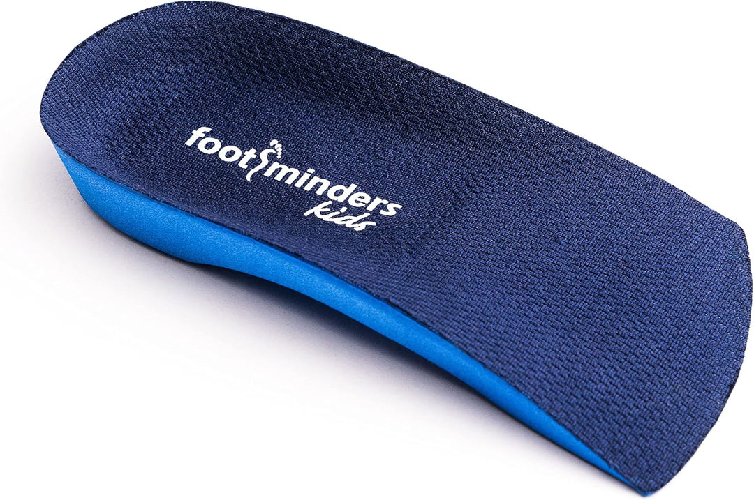 Blue and navy insole with 'footminders kids' branding on a white background
