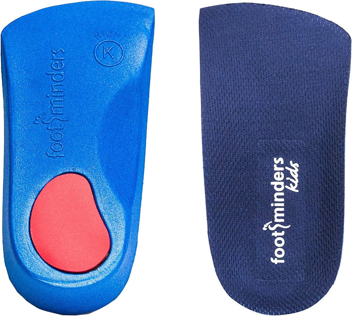Blue and red shoe insert with 'footminders' branding on a white background